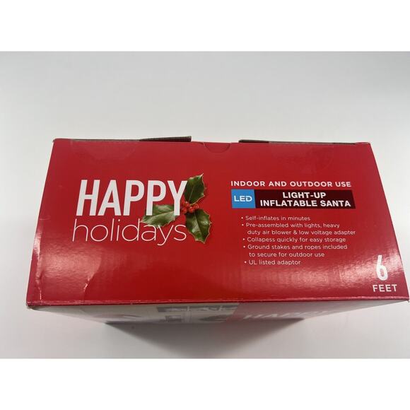 Happy Holidays 6ft Inflatable Light Up Santa LED Indoor Outdoor Christmas New - Picture 2 of 5